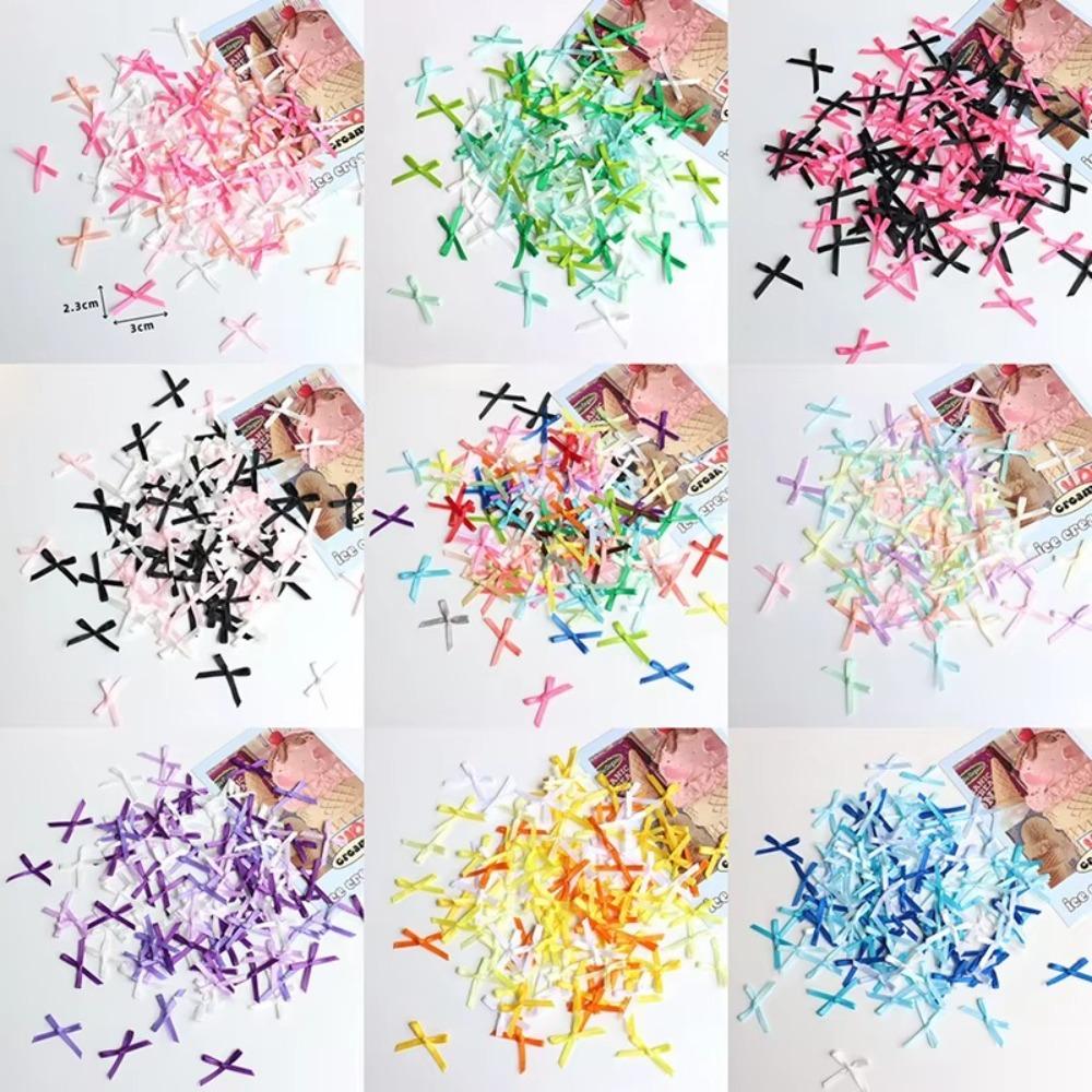 100pcs Mini Ribbon Bows Solid Color Gift Wrapping Bowknot Flowers Bows Ties  DIY Craft Scrapbooking