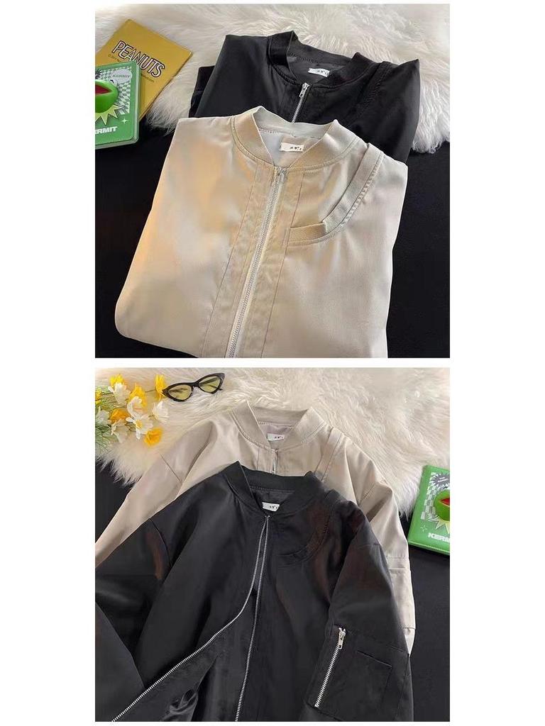 Unisex Trendy Gray Harajuku Bomber Jacket for Couples