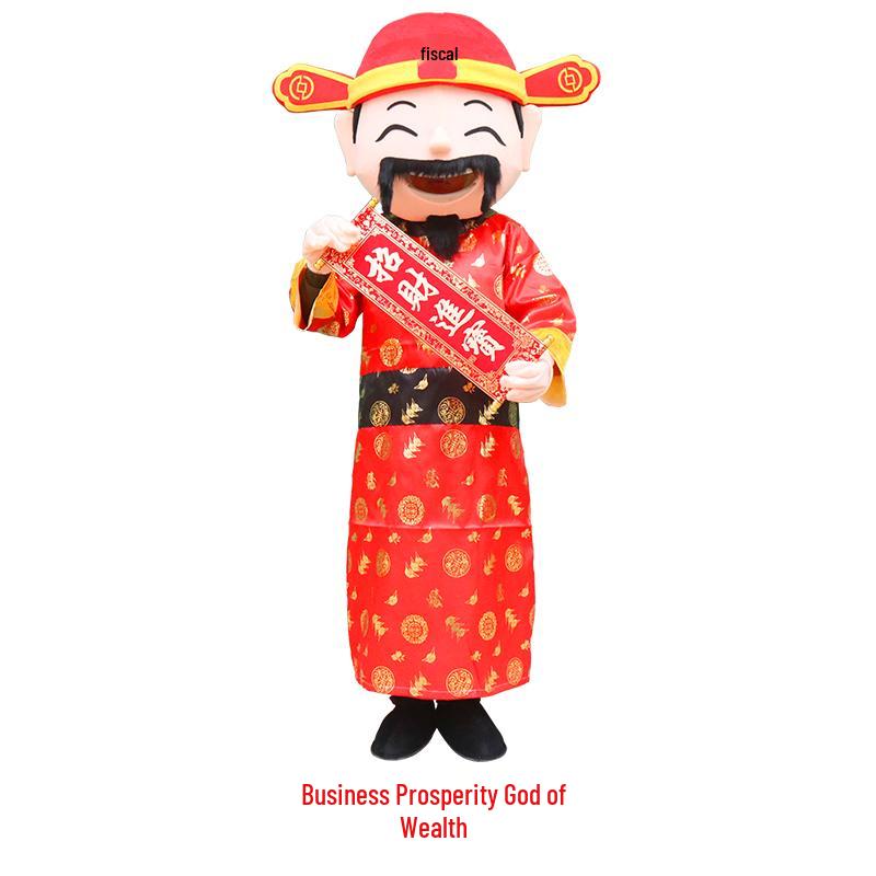 Adult God of Wealth Mascot Apparel – Auspicious Cartoon Doll Costume for New Year Celebrations One Size