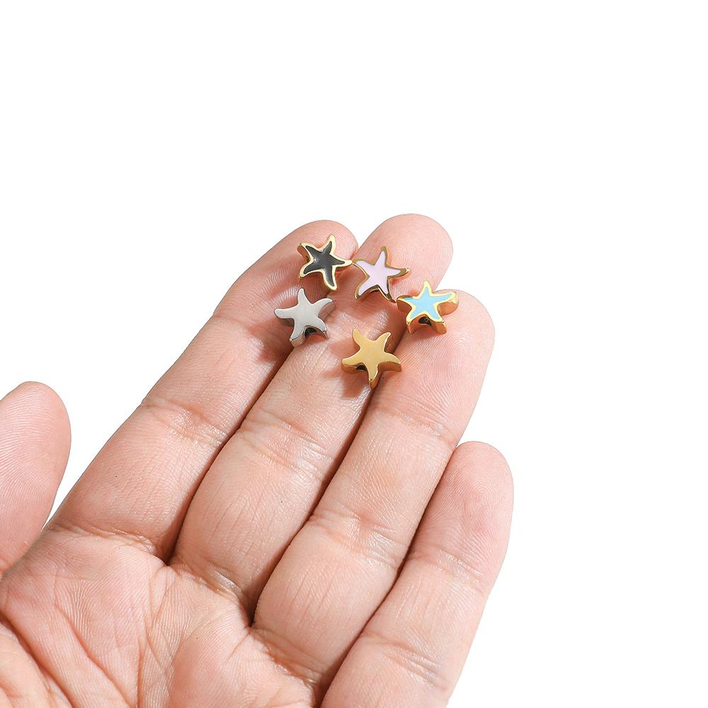 5Pcs 10mm Stainless Steel Morandi Color Enamel Starfish Beads Star Charm DIY Jewelry Making Summer Woven Bracelet Girls Findings