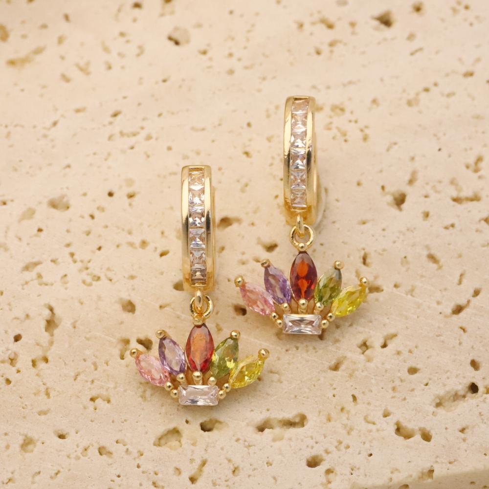 1 Pair Exquisite Colorful Geometric Leaves Zirconia Dangle Earrings for Women Golden Earring Jewelry Wedding Party Accessories