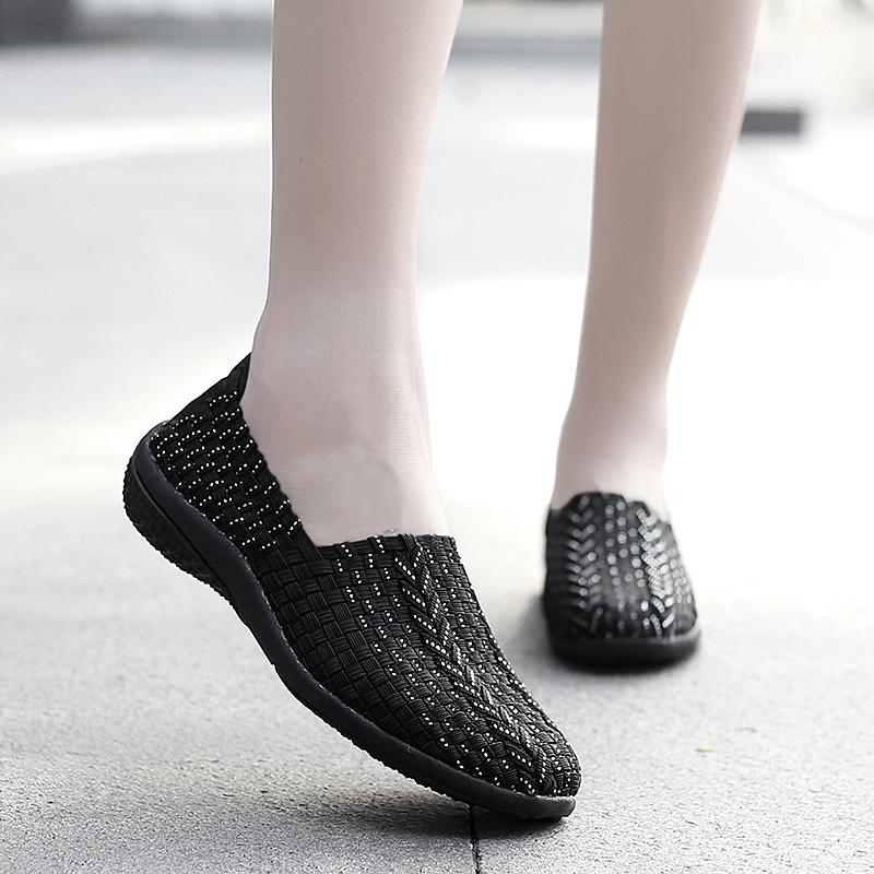 Summer Moccasin Beach Shoes Women Black Casual Weave Slip on Braided Blue Flats Sneakers Plus Size