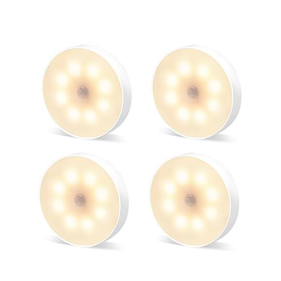 Motion Sensor Night Light 1/2/4/6 Pack Wireless USB Charging Closet Light Suitable for Stairs Cabinets Kitchen Corridors