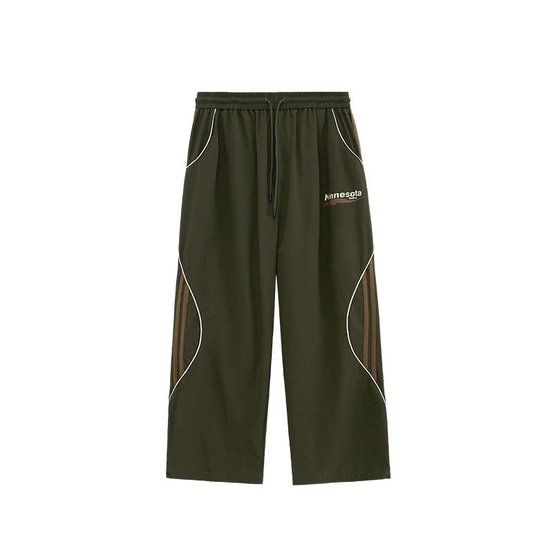 

American Retro Curved Cut Side Stripe Sports Wide-Leg Pants Men s 2024 Spring/Summer Trendy Preppy Style Loose Casual Pants Army Green XL