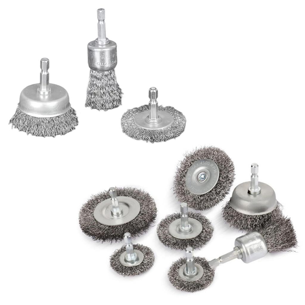 Hex Shank Steel Drill Wire Wheel Brush Set For Clamping 1/4in Electric Drill Efficient Rust Removal Surfaces Treatment