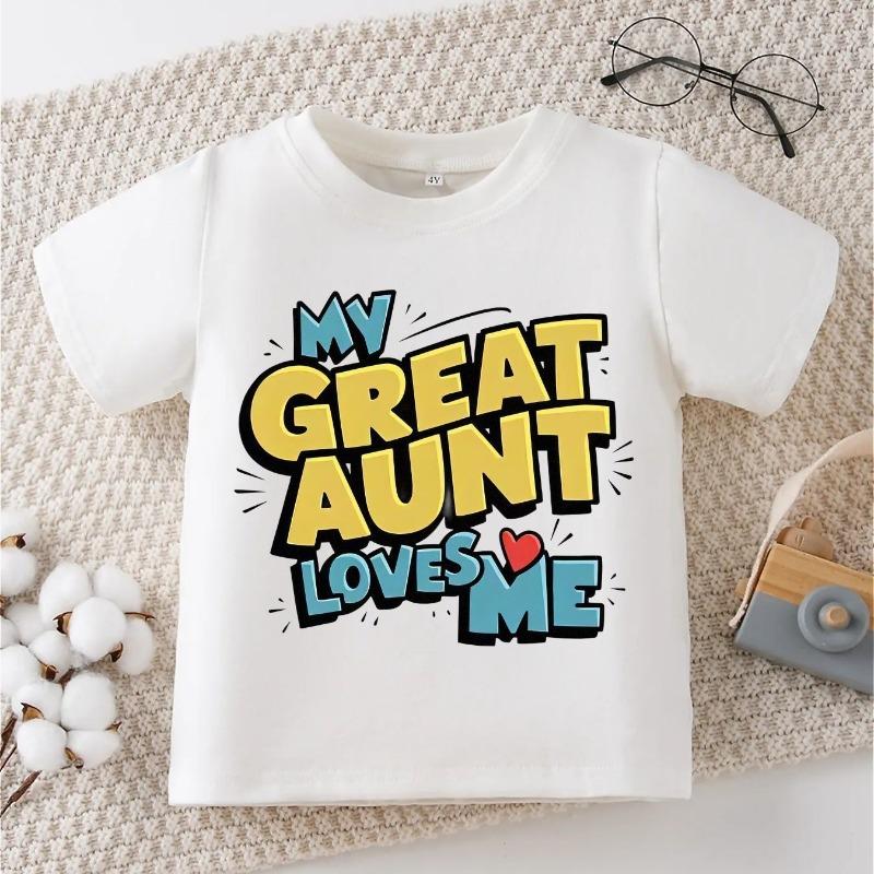 Children Crew Neck Short Sleeve T-Shirt with MY GREAT AUNT LOVES ME Letter Print