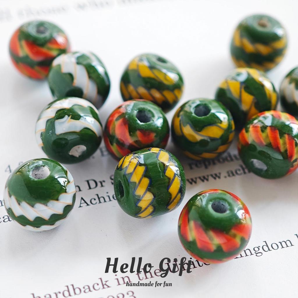 12mm West Asian Threaded Ribbon Candy Color Round Glass Beads for DIY Handmade Crafts