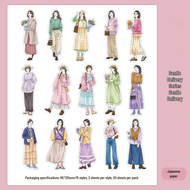 Clumsy Hug Series Journal Washi Sticker Pack - 4 Styles for Decoration & Collage