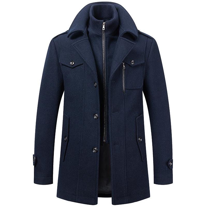 Men's Double Collar Woolen Coat: Autumn/Winter Business Style for Middle-Aged Men