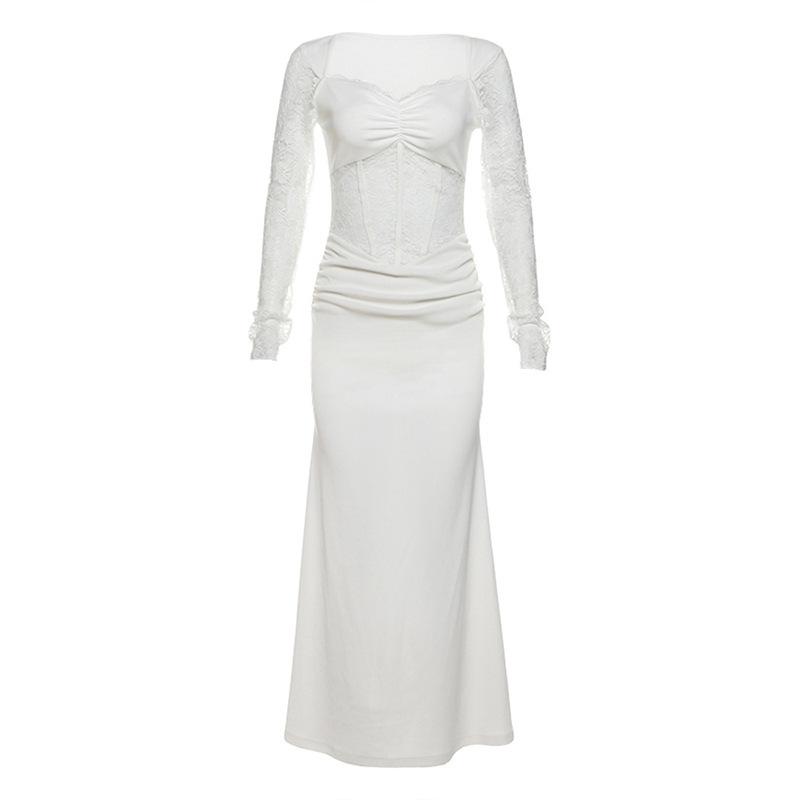 

Женское сексуальное платье Royal Sister Wind Lace Patchwork Design Hollow Slim S белый