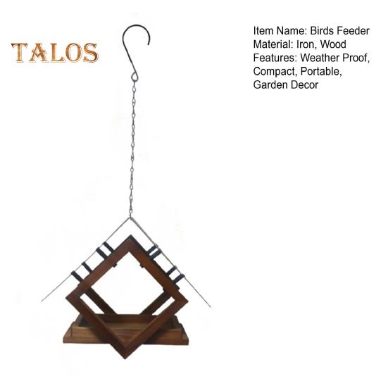 Birds Feeders Outdoor Hanging Wooden Birds Feeder with Weatherproof Metal Roof Wildbird Feeder House for Garden Courtyard Decor
