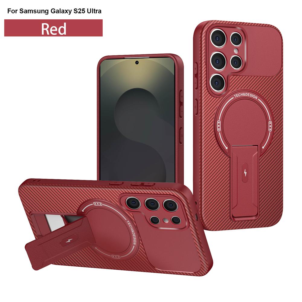 

Magnetic Armor Carbon Fiber Pattern Fold Stand Phone Case For Samsung S26 S25 Edge S24 Ultra FE A16 A15 A06 A05 5G Back Cover Galaxy A26 5G