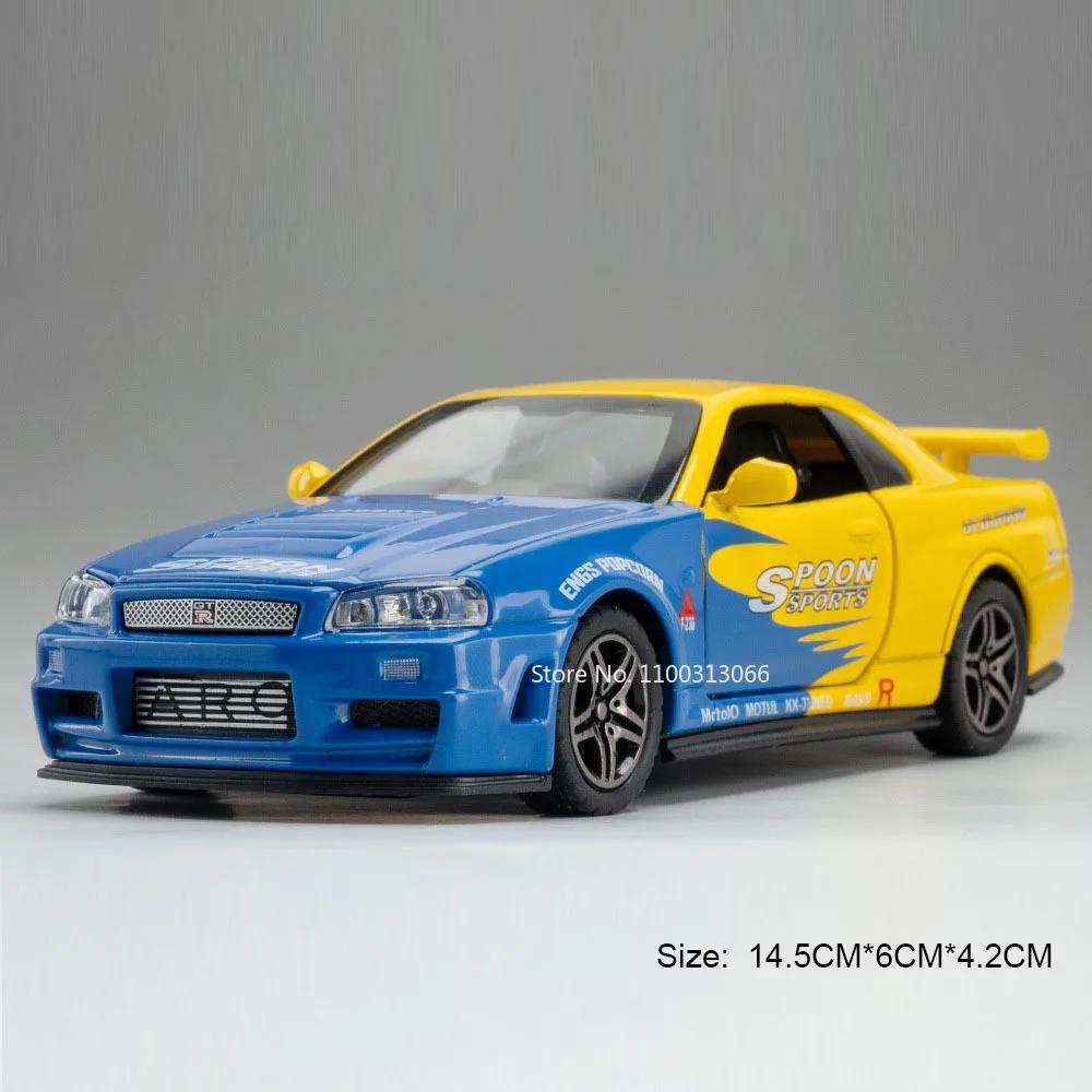 1:32 Mitsubishi EVO GTR R34 Cars Toys Alloy Diecast Models Wheel Steering Miniature Car Doors Opened Vehicles Child Adult Gifts