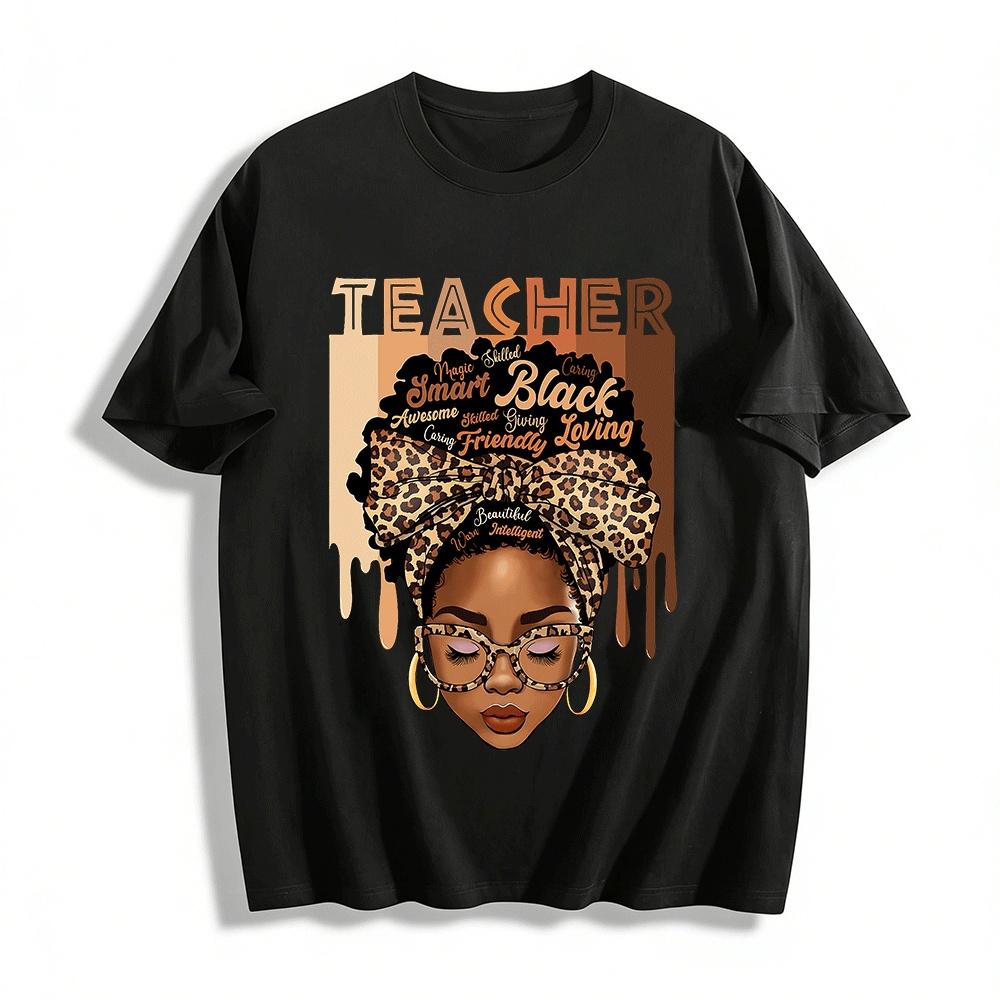 

Black Teacher Leopard Print Top Celebrate Amazing Educators Pure cotton T-shirt XXS