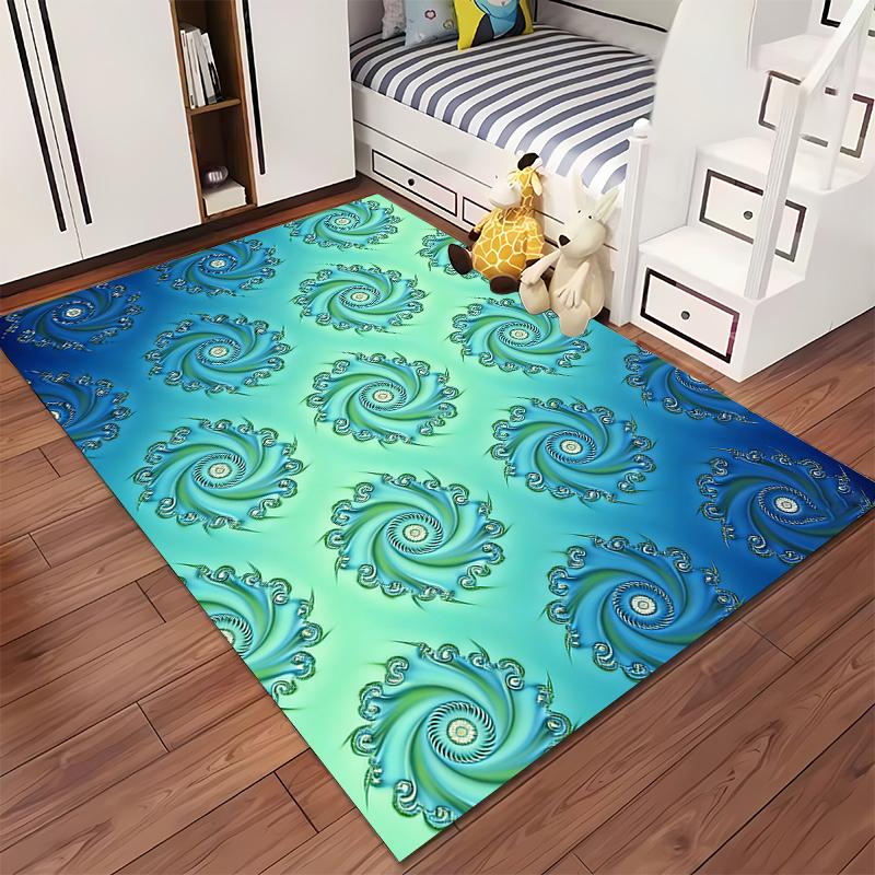 Swirling Ocean Wave Pattern Carpet in Blue and Green Gradient Style Suitable for use as an anti-slip for living room bedroom sofas