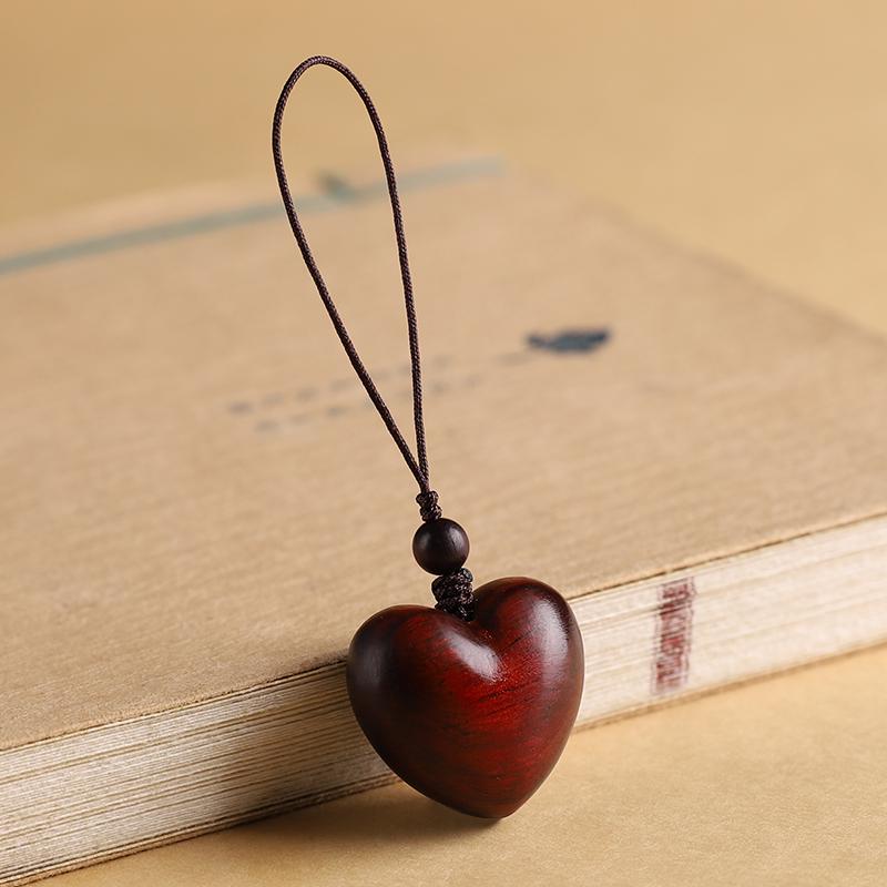 Red Sandalwood Heart Phone Charm & Keychain Pendant: Unisex Couple’s Gift Ornament