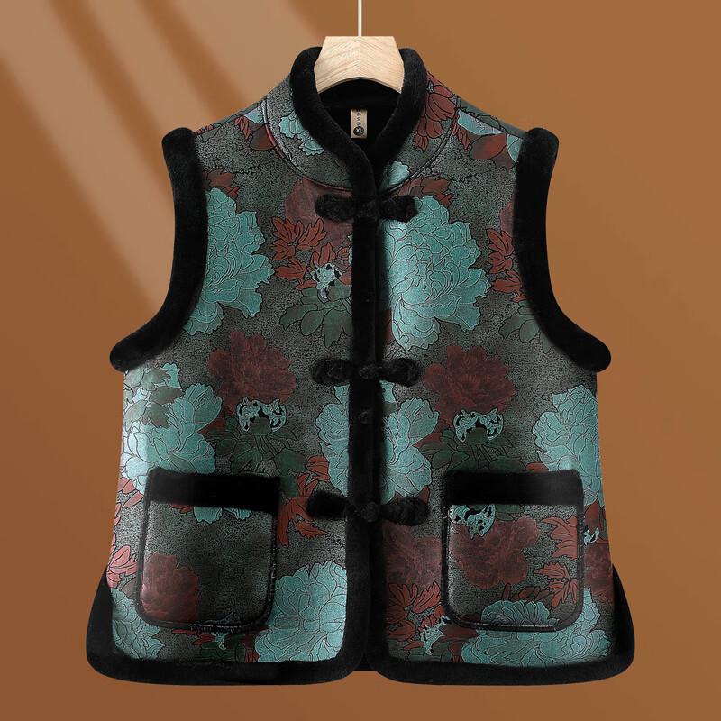 Elderly Women's Plus Velvet Chinese Style Warm Vest