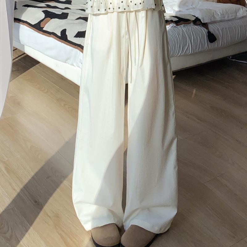 Women's Summer Textured Airy Wide-Leg Pants Dopamine Style Drapey Straight-Leg Casual Floor-Length Trousers