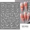 Weiße 5D-Simulationsperlen-Wellenlinien-Nagelkunstaufkleber, elegante, exquisite Nageldekorationsaufkleber, selbstklebende Transferschieber-Maniküre