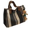 KSLAT Women's Canvas Tote Bag, Striped Pattern, Fashionable and Casual, Large Capacity, Crossbody2-Way Bag, Cute Divided Bag (Free Size, Black)