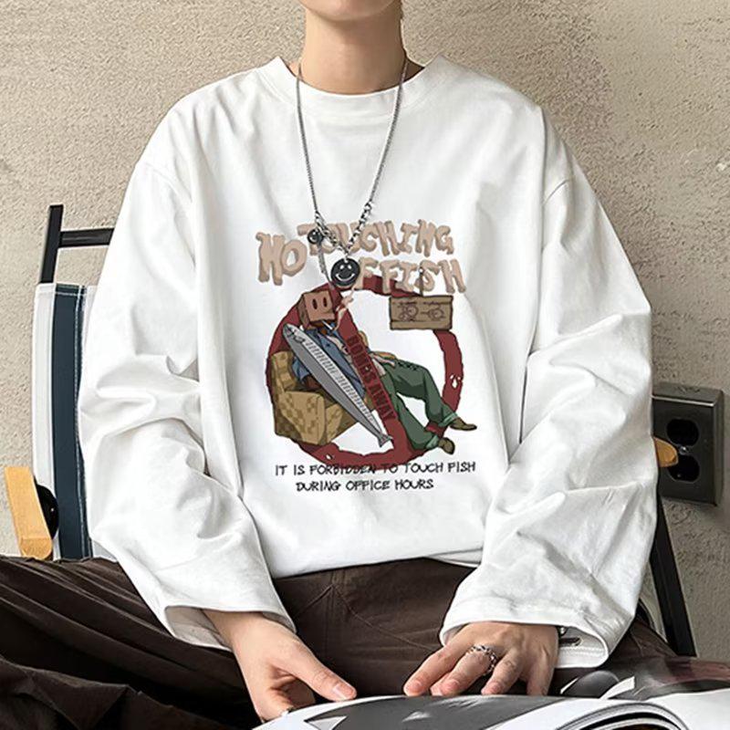 Sweat à capuche imprimé décontracté ample pour homme, haut à manches longues et col rond pour le printemps et l'automne