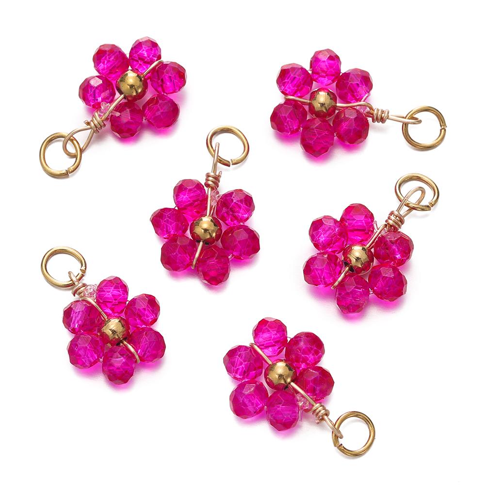 5pcs/Lot Crystal Small Flower Bead Pendant with Stainless Steel Connector for Earrings Necklace Pendant DIY Jewelry Making