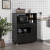 Multi-layer microwave furniture with 2 cabinets, 4 compartments and sliding drawer. Dimensions: 90 cm long x 40 cm wide x 120 cm high, in black wood