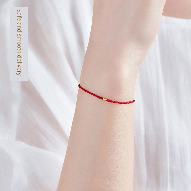 Five Gods of Wealth Little Red Rope Bad Luck Gold-Plated Bracelet Recurrent Fate Year Good Luck Rope Red Rope Fortune Anklet for Women Gift