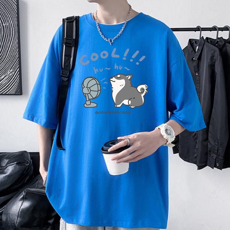Cute Men Oversized Drop Shoulder T-Shirt 100% Cotton Streetwear Tee