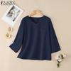 ZANZEA Women Casual V-Neck Loose 3/4 Sleeve Cotton Blouse