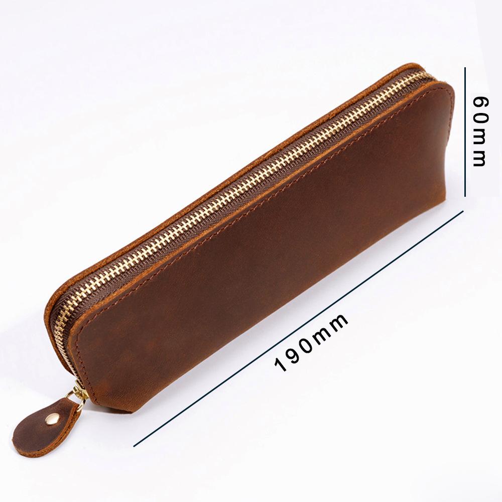 2026 Crazy Horse Leather Zipper Pencil Bag Handmade Leather Pencil Bag Creative Fashion Stationery Retro Pen Storage Bag