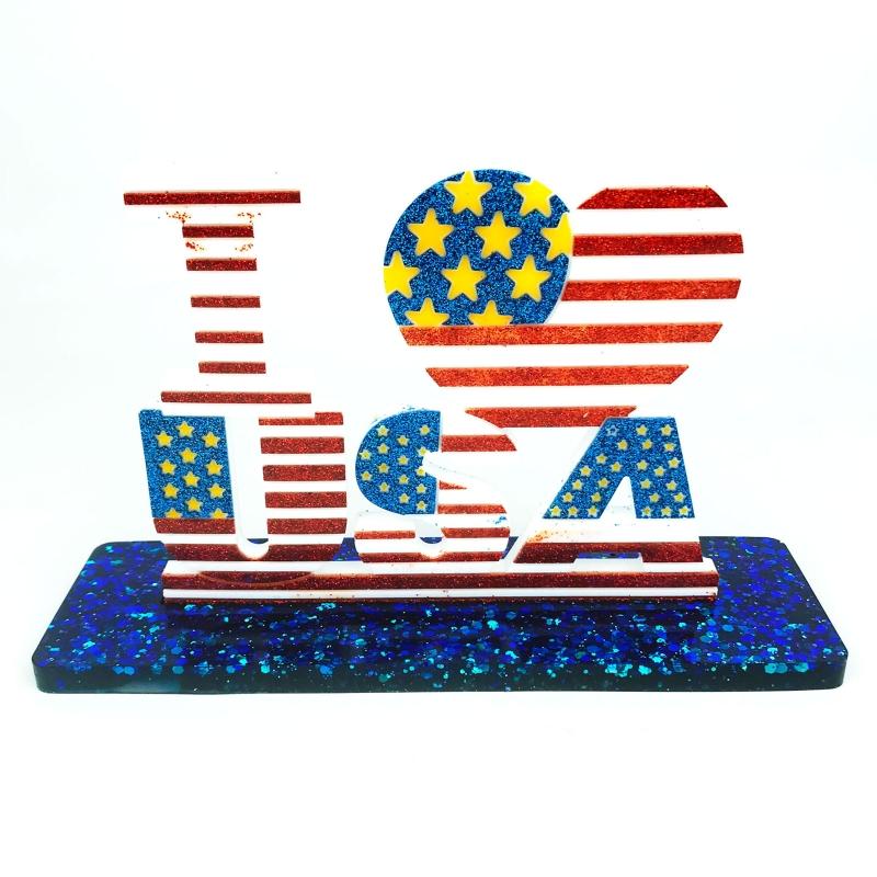Love Flag Decoration Epoxy Mold Diy American Independence Day Desktop Ornaments Silicone Mold Resin Crafts for Gifts