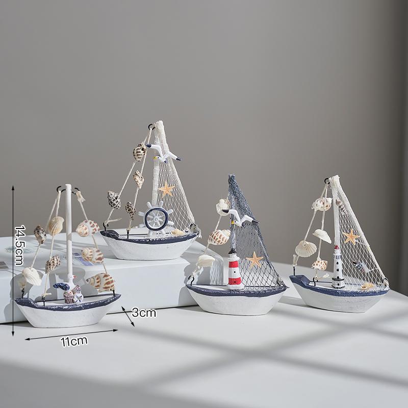 

Mediterranean-Style Wooden Sailboat Figurines - Small Decorative Handicraft Ornaments