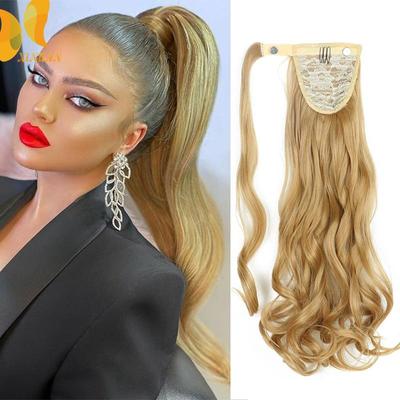 Enrole em pedaço de cabelo sintético onda longa clipe em rabo de cavalo extensões de cabelo de cor pura real natural 22 polegadas rabo de cavalo