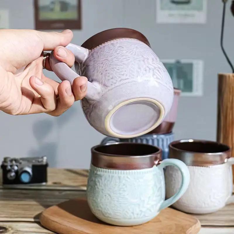 520ml Creative Kiln Change Mug Breakfast Cup Retro Coffee Cups Milk Cup Ceramic Mug Mugs Large-capacity Hand Warmer Drinkware