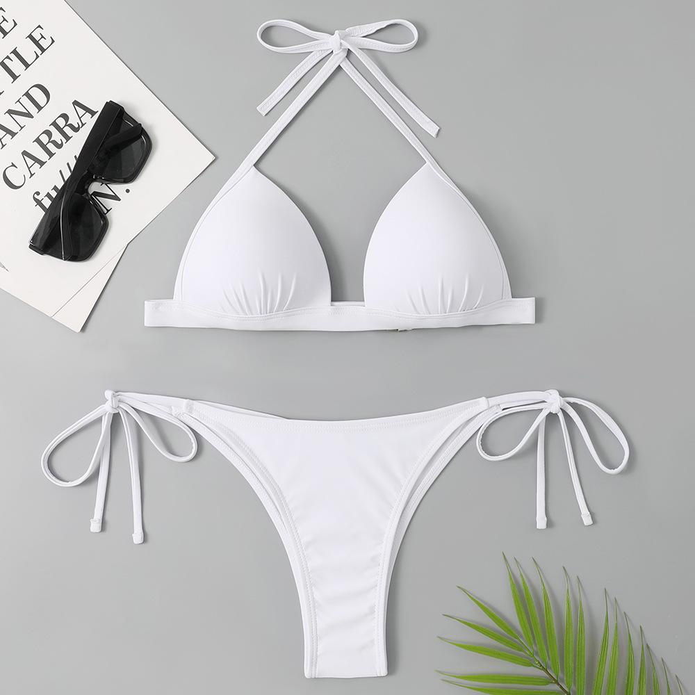 

Women’s Solid Color Triangle Padded Tankini Bathing Suit Halter Backless Bikini Swimsuit, Sexy Two-Piece Tie Side Swimwear XL білий