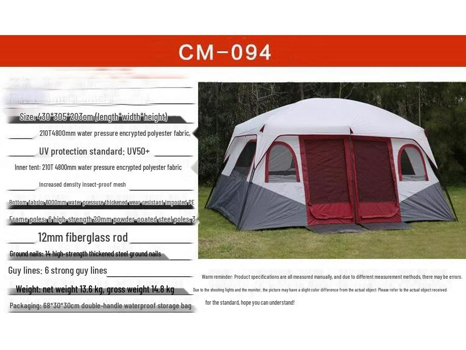 Spacious Two-Room Weatherproof Camping Tent with Easy Storage
