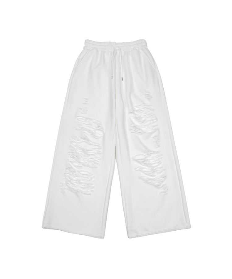 Eonibeu Destroyed Banding Sweat Pants White