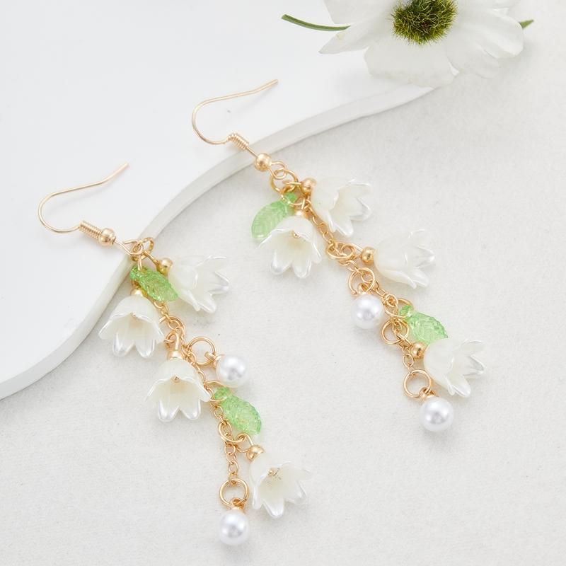 Boucles d'oreilles pendantes fleur rose printemps pour femmes, breloques féeriques boucles d'oreilles feuille florale pendentifs vacances d'été boucles d'oreilles bijoux cadeaux