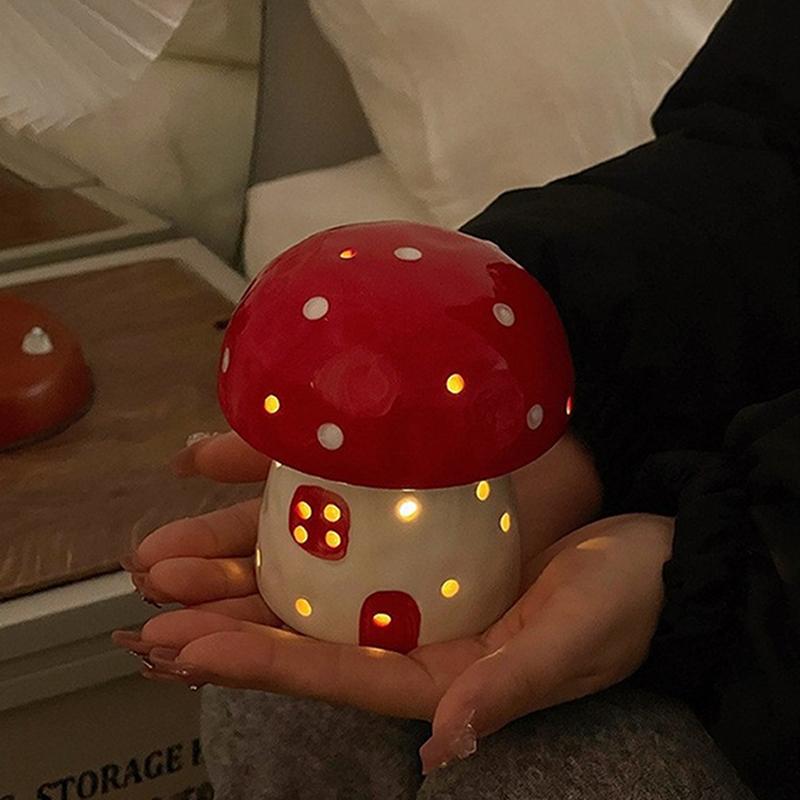 Lâmpada de Noite Criativa Pequena de Cogumelo Luz de Cabeceira Decoração de Casa Cerâmica Fofa Lâmpada de Noite de Cogumelo Presente de Aniversário