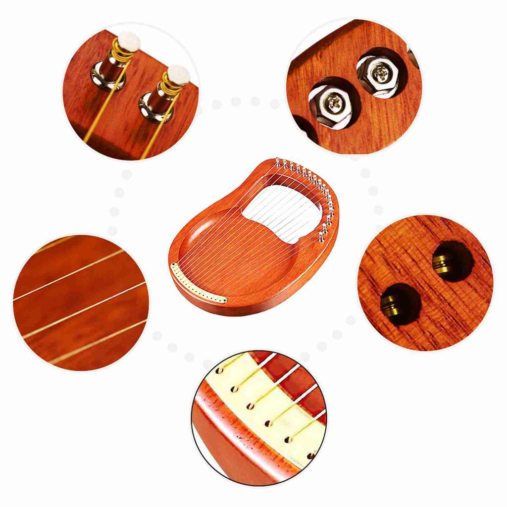 Walter.t 16 String Wooden Lyre Harp Metal Strings Mahogany Solid Wood String Instrument with Carry Bag Tuning Wrench