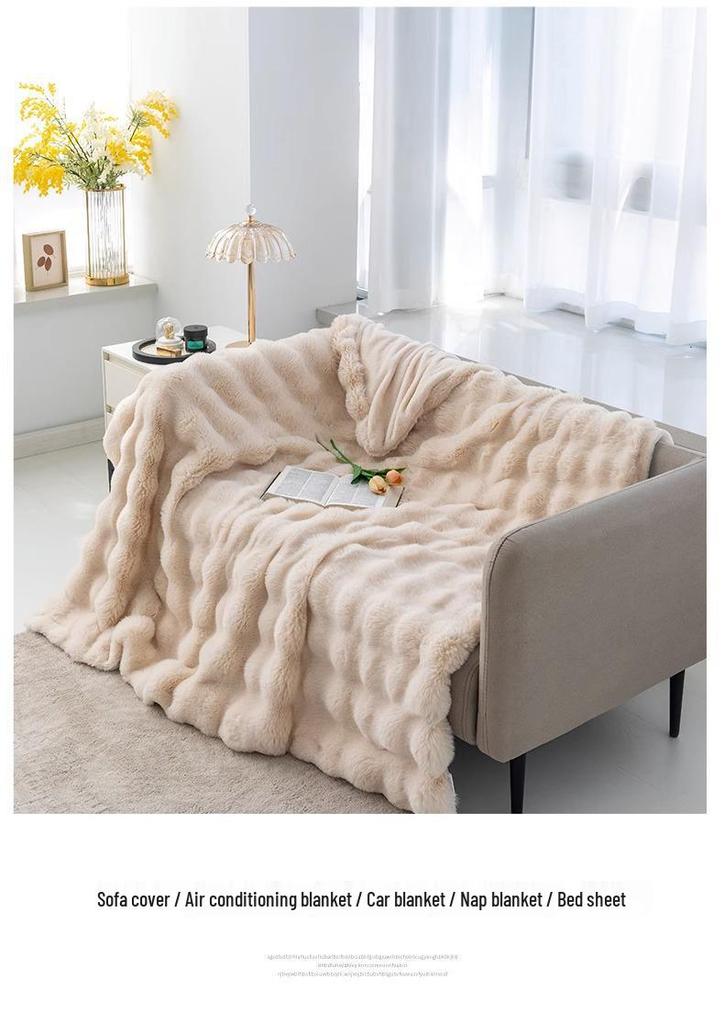 Elegant Bubble Rabbit Hair Throw Blanket - Soft, High-Grade Sofa & Bedroom Cushion