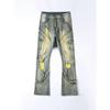 BeatStreet Nuovi Jeans Casual da Uomo Europei e Americani, Moda Street Punk, Retro, Buco Strappato, Jeans Elastici Leggermente Svasati con Frange
