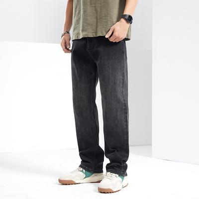 New Spring and Summer Men's Loose Straight American High Street Stretch Black Jeans