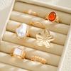 8Pcs/Set Women Stackable Rings Elegant Flower Irregular Faux Pearl Ring Retro Faux Gem Ring Jewelry for Parties Dates Gifts