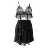 New women's suspender skirt sexy deep v lace splicing satin pajamas loungewear set