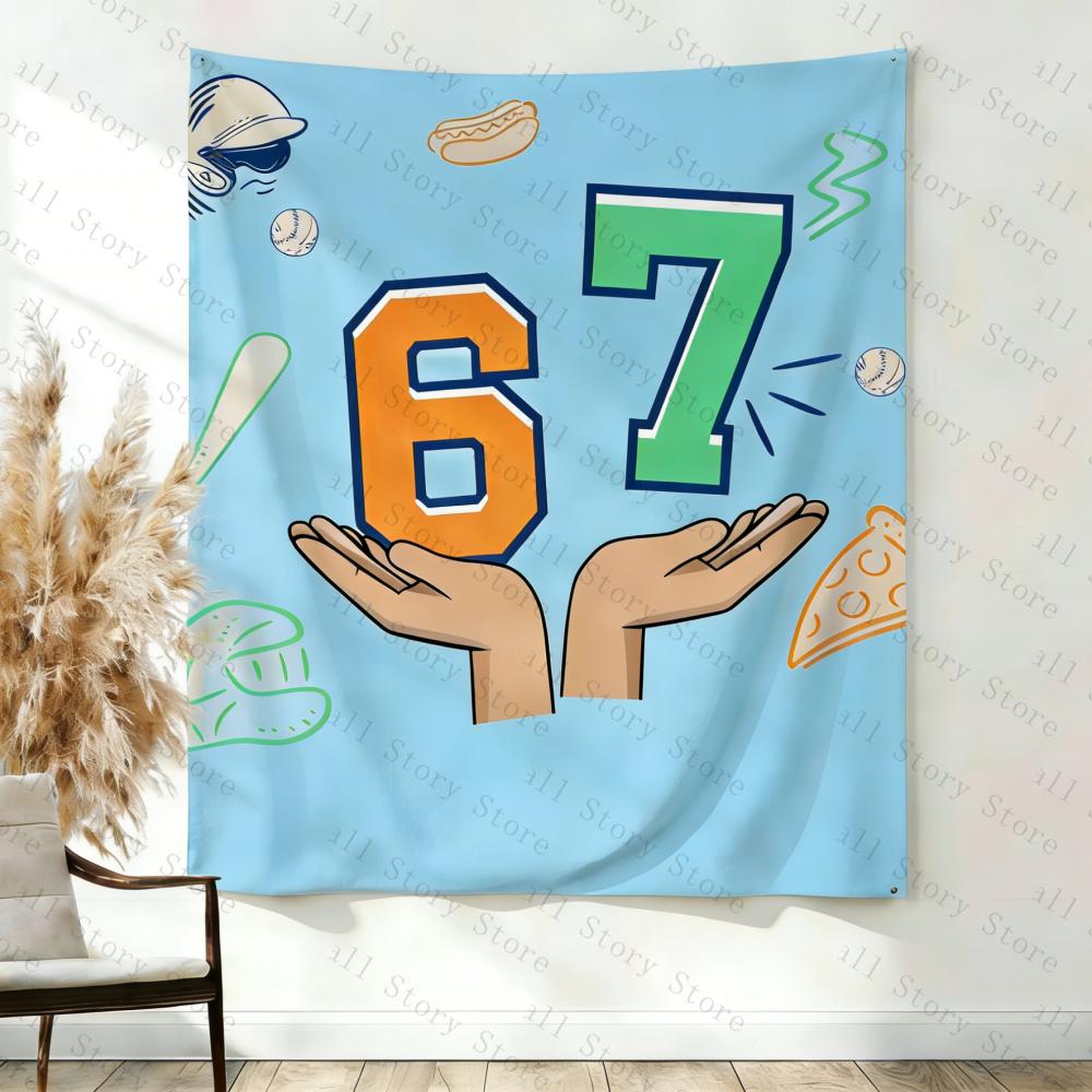 67 Pancarta de Cumpleaños de Béisbol Fondo Señal 67 Meme Tapiz Seis Siete Niños Generación Z Fiesta Decoración Tapiz Tapiz de Sala de Estar
