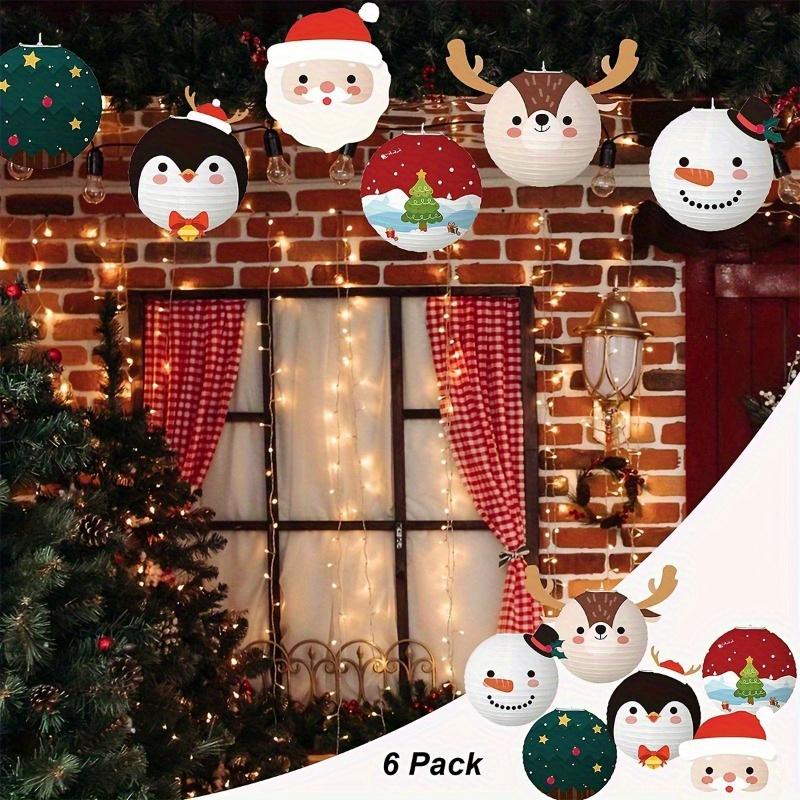 6Pcs Christmas Paper Lanterns - Handmade, Sustainable Holiday Decor with Cartoon Snowmen & Santa Claus for DIY Party Celebrations