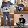 2-teiliges Set Herbst- und Winter-Verdickter Warmer Korallenfleece Herren-Pyjama Langärmige Loungewear Weiche Lässige Übergröße O-Ausschnitt Homewear