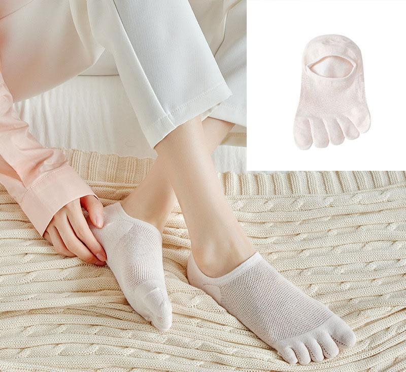 Socks For Women Spring Summer Solid Color Mesh Five Fingers Socks Ankle Short Socks Sweat-absorbing Boat Socks Split Toe Socks